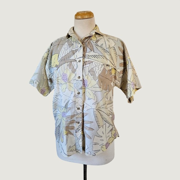 Circle T by Marilyn Lenox Tops - Vtg 80s Circle T by Marilyn Lenox Western Hawaiian Tropical Floral Shirt L